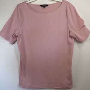 Lauren Ralph Lauren Women's XL Striped Pink Tee Shirt Short Sleeve Preppy Logo